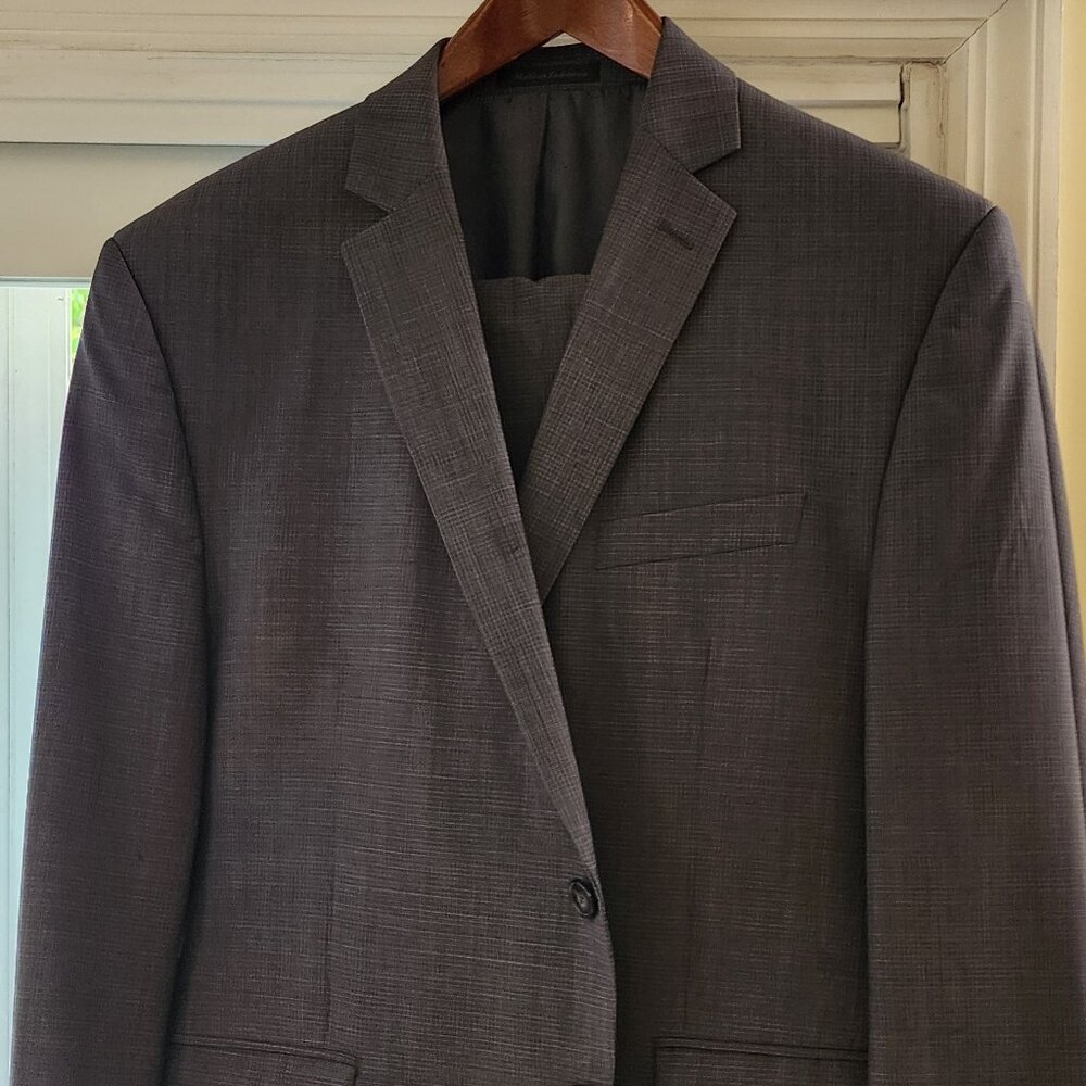 Calvin Klein 2 piece charcoal, light checkered suit